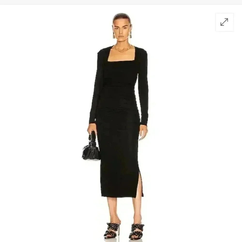 NWT Ganni Viscose Jersey Square Neck Dress LBD size 34 T2612